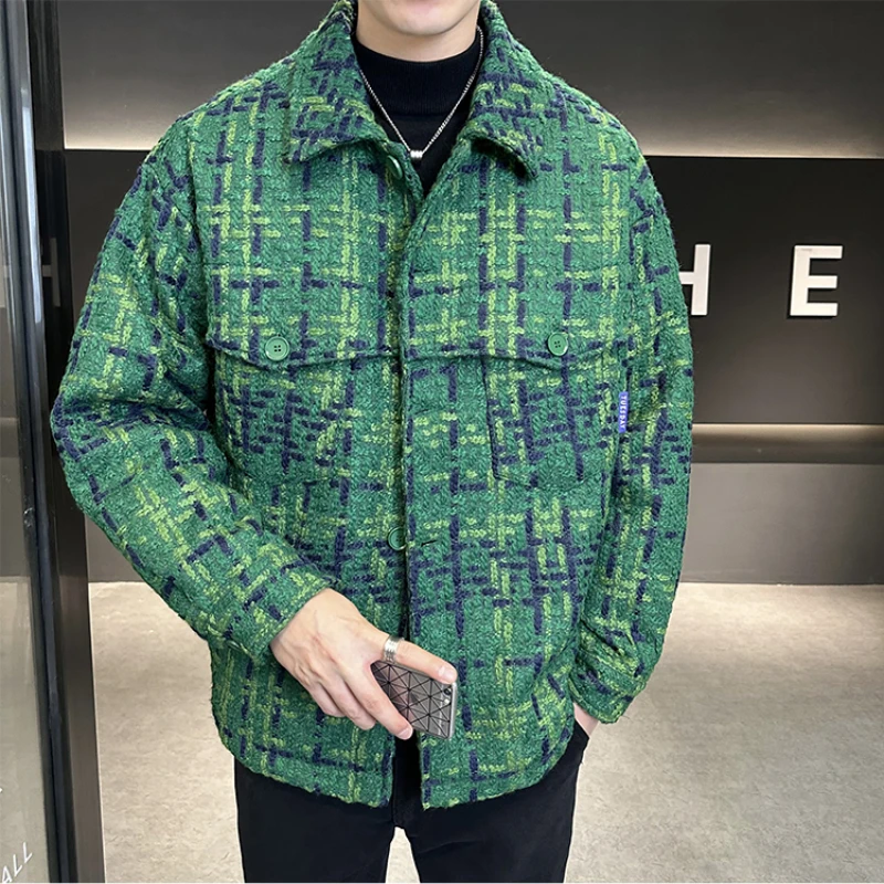 

Luxury Plaid Down Jacket Men's Winter Coat New Men's Color Contrast Checkered Lapel Thick Warm Cotton-padded Jacket Loose Casual