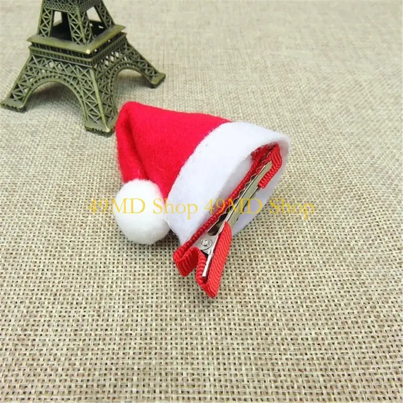 49MD Christmas Hat Hair Clip Plush Fascinator Hat Santa Hat Hairpin Headpiece Christmas Hat hairpin Santa Cosplays