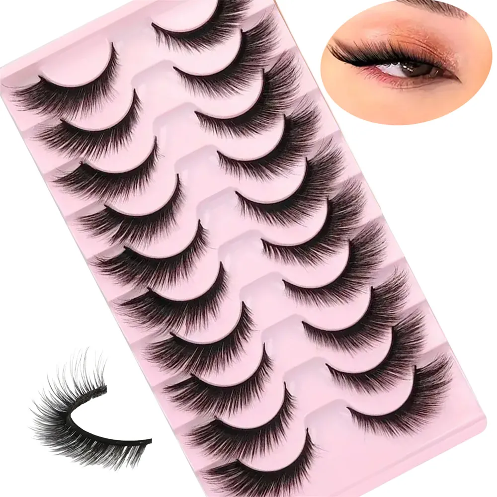 10 Pairs False Eyelashes, Natural Look Lashes Winged False Eyelashes, Slender Fluffy Lashes, Faux Cat Eye Fox Fairy Eye Lashes