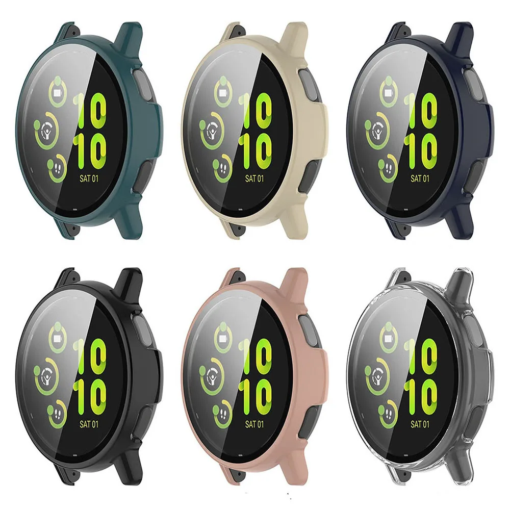 حافظة PC + زجاجية لهاتف Garmin Vivoactive 6/Vivoactive 5/GarminActive 5 واقي شاشة كامل غطاء إطاري