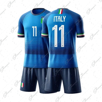 2Pc European Cup Italy Style Raglan Sleeve Soccer Jersey Suit Training Wear Football Jersey For Children Father Son Kids Sets