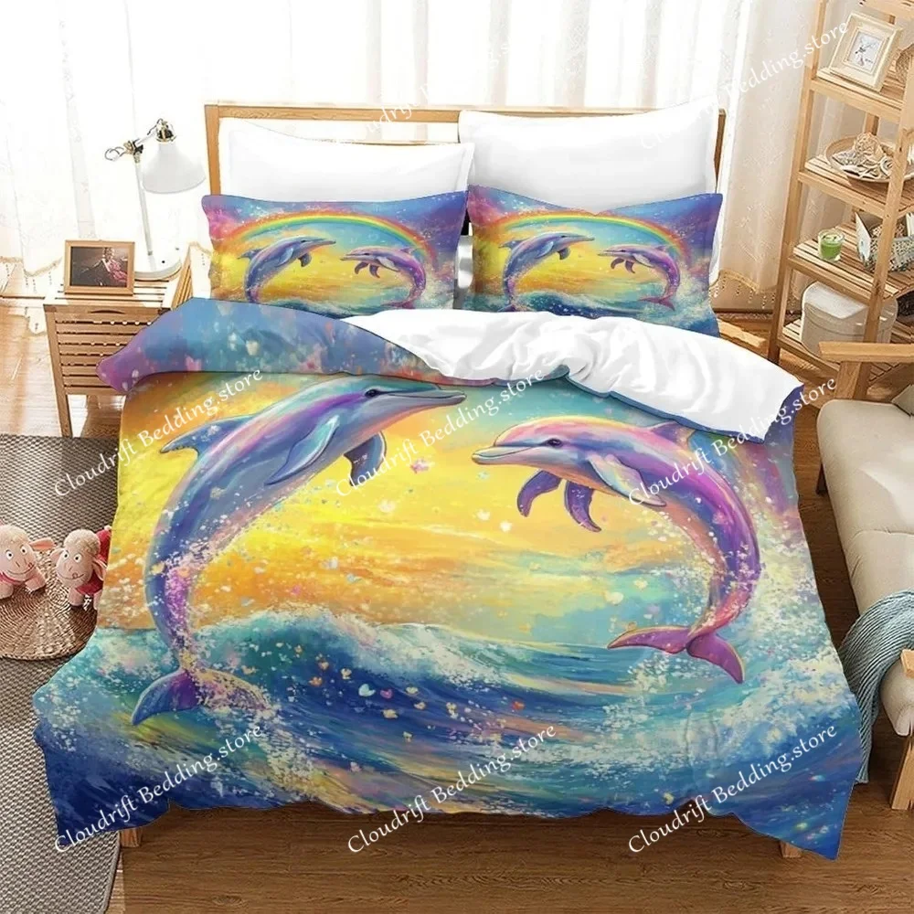 

Cartoon Dolphin Motif Bed Linen,Microfibre Bedding Sets, Children's Bed Linen for Teenagers adult Duvet Cover