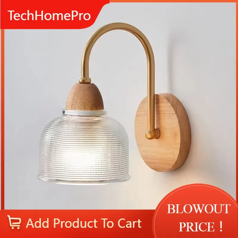 TechHPJapanese-style Log Bedside Wall Lamp Retro Silent Homestay Modern Simple Aisle Bedroom
