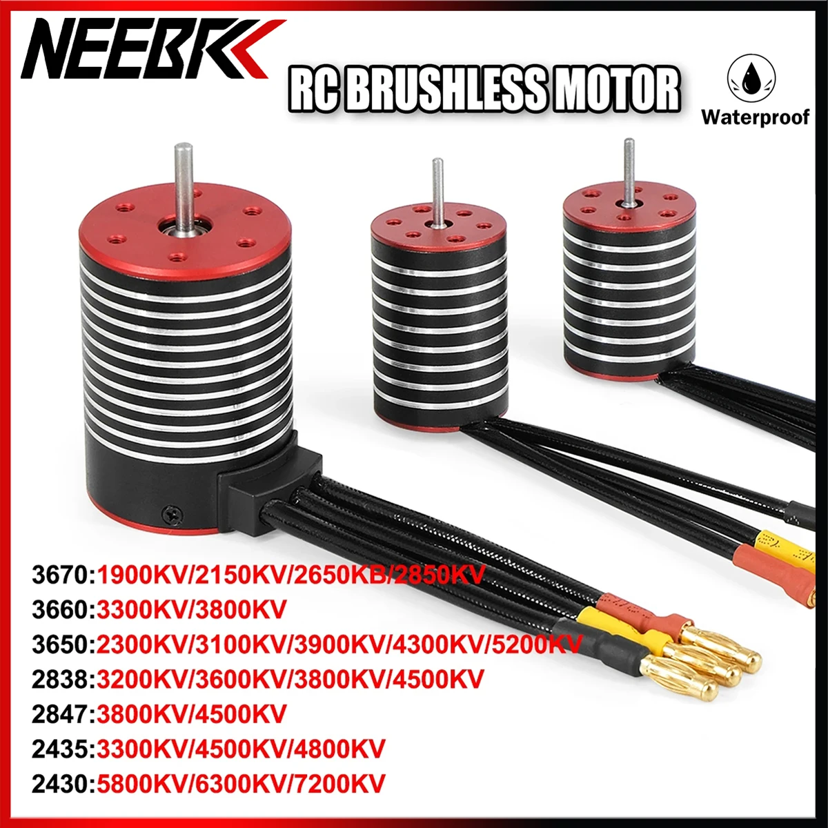 NEEBRC 2430 2435 2838 2847 3650 3660 3670 Waterproof Brushless Motor for 1/8 1/10 1/12 1/14 RC Car Racing Crawler Boat Wltoys