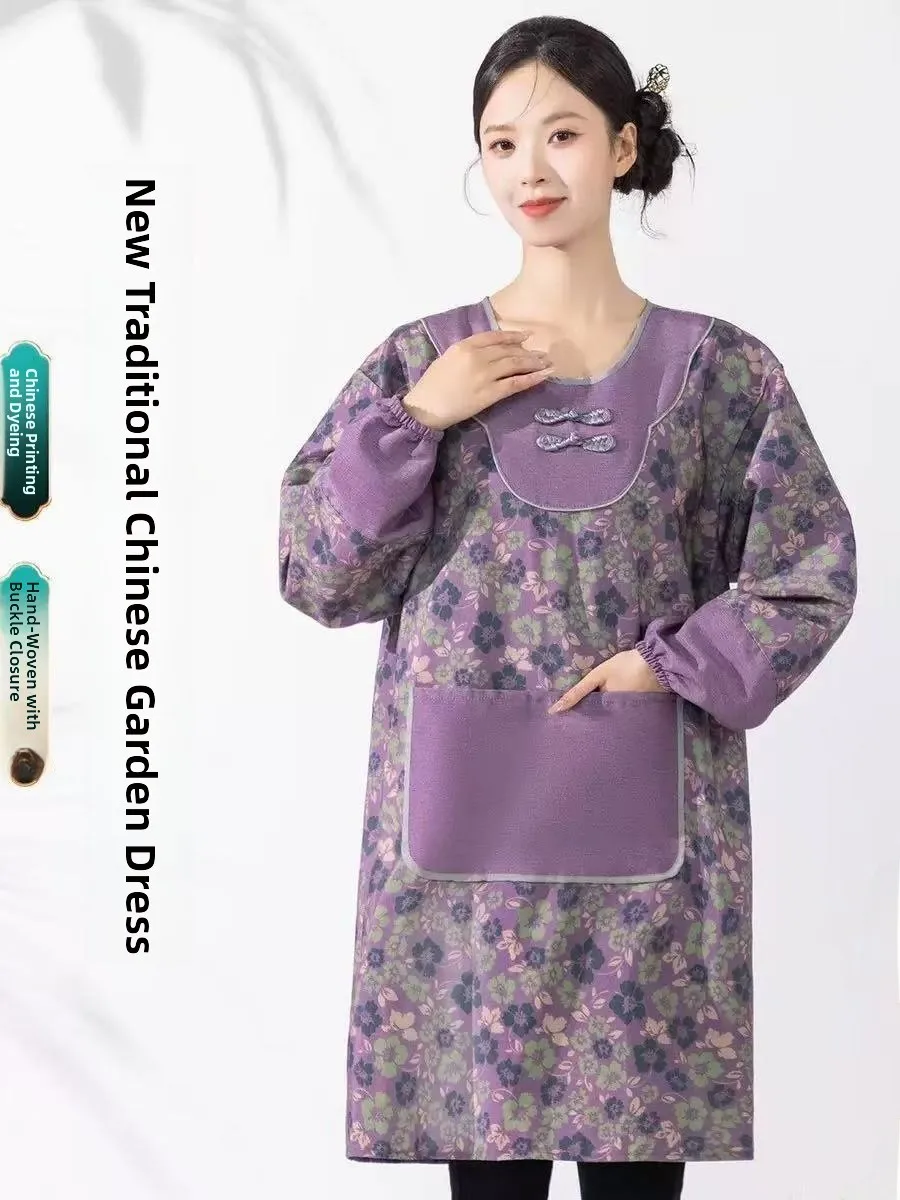 

Новый модный фартук из чистого хлопка с расписанными вручную пуговицами, водонепроницаемый, маслостойкий, для использования на кухне, взрослый размер, с кисточкой