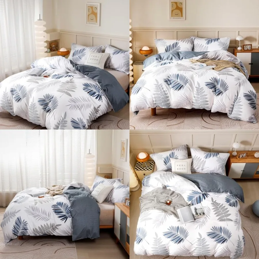 

Duvet Cover Set, 100 Cotton Comforter Cover with Leaf Pattern Duvet Cover Set, Soft Bedding Set Includes with 3 Pcs 2 Pillow Sh