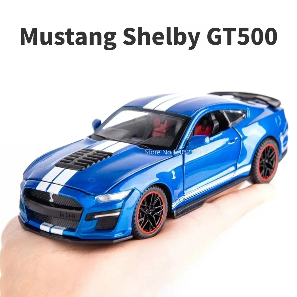 

1/32 Mustang Shelby GT 500 Car Alloy Model Toy Metal Body Diecasts Pull Back Doors Can Opened Sound Light Vehicle for Kids Gift