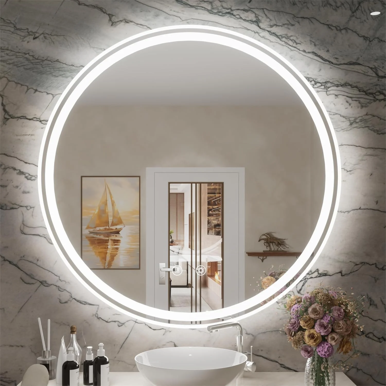 

Регулируемое зеркало для макияжа в ванной комнате с диодом дальнего света 6000K и передним освещением, неограниченное количество противотуманных сенсорных дней рождения