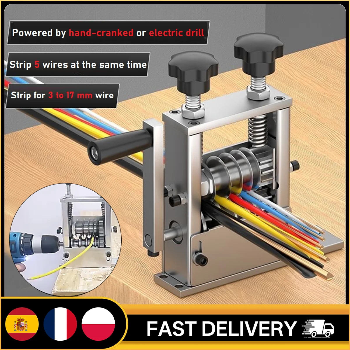 Machine à dénuder les fils manuelle à 6 canaux, dénudeur de fils portable pour le recyclage du cuivre, 3-17 mm, à utiliser avec une perceuse électrique