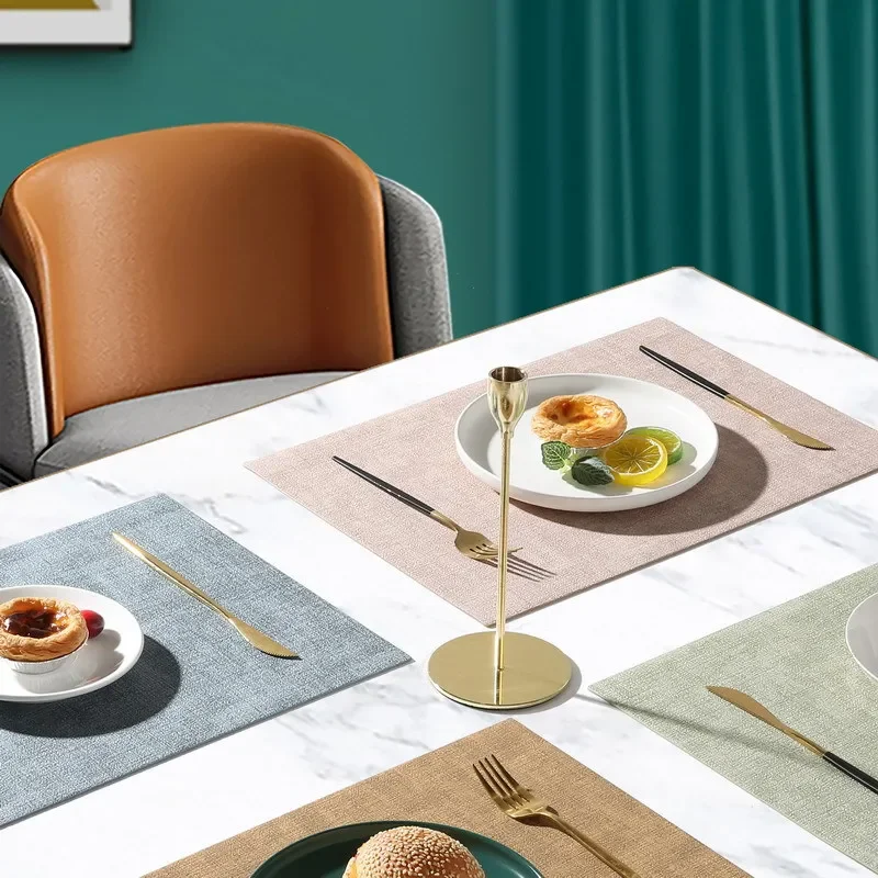 Nordic Style Cloth Patterned Square PVC Leather Placemat,Double-sided Waterproof Heat-insulating Placemat,Easy To Clean 43*30cm