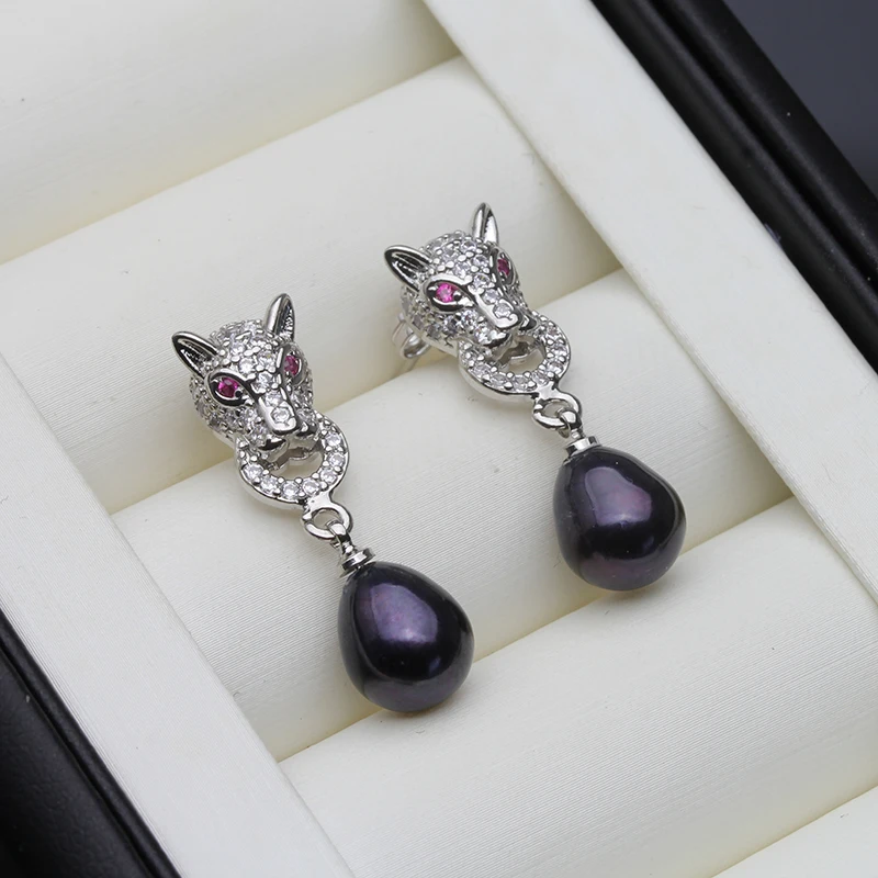 Echte natürliche Süßwasserperlen-Ohrringe für Damen, hängend, 925er Sterlingsilber, Perlen-Tropfenohrring, Schmuck, Frau, Mutter, Geschenk, Weiß, Schwarz – Detail 6