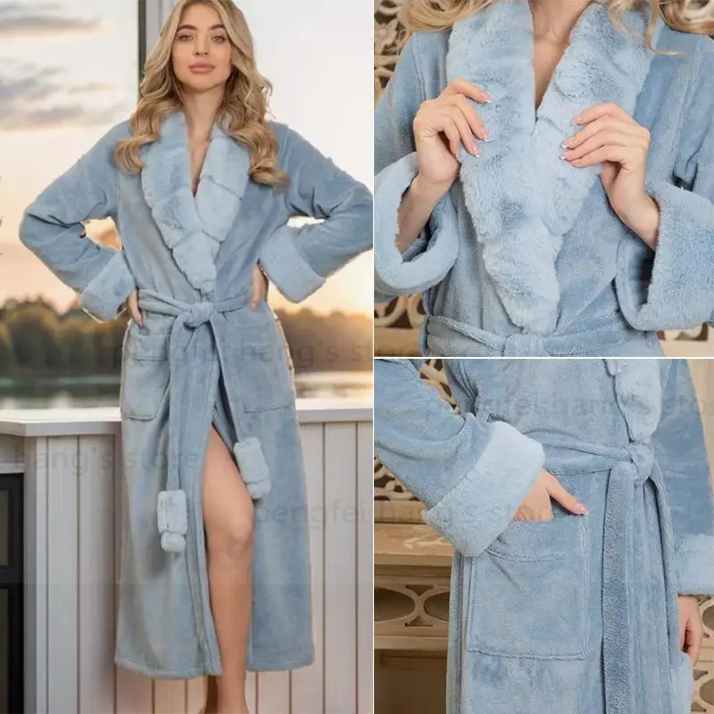 

Thicken Warm Robe Women Winter Autumn New Kimono Gown Lapel Sleepwear Soft Nightwear Lady Elegant Shower Bathrobe Loungewear