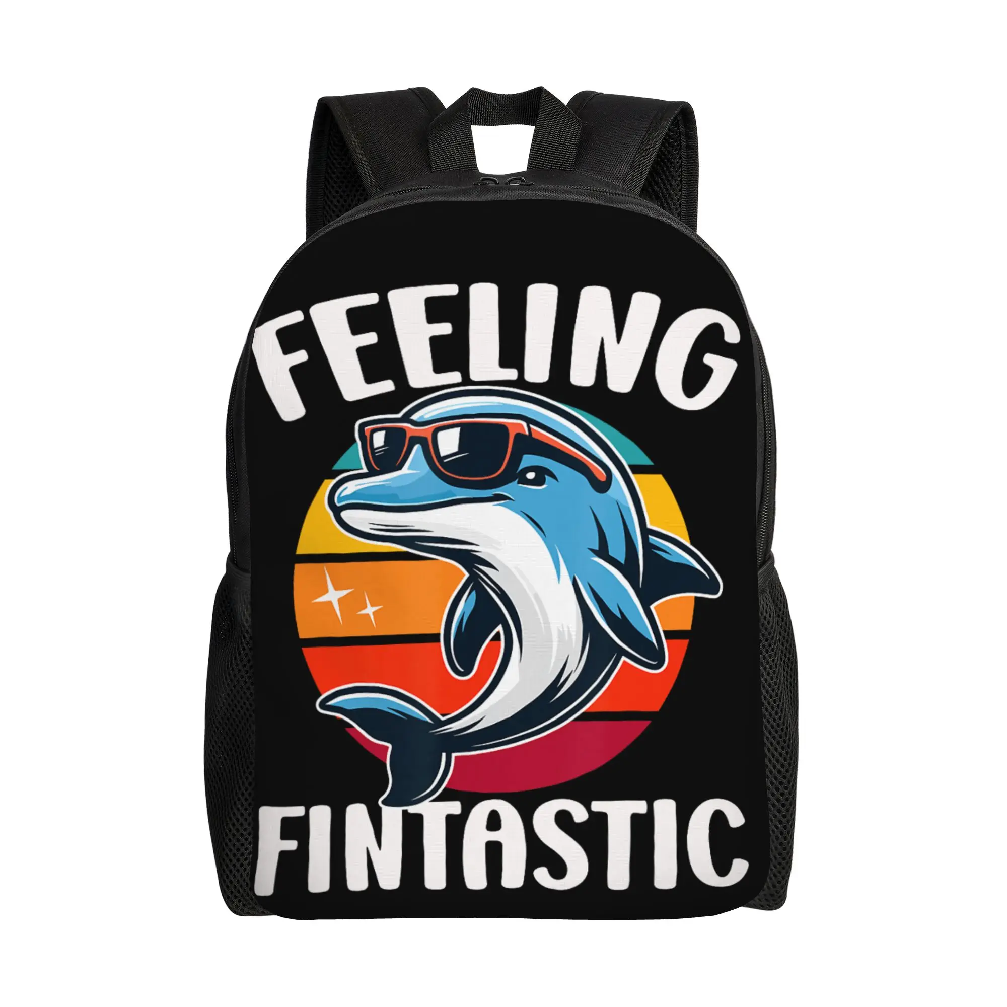 Feeling Fintastic Funny Dolphin Backpack  Outdoor Style Backpacks Student Unisex Cool High School Bags Designer Big Rucksack