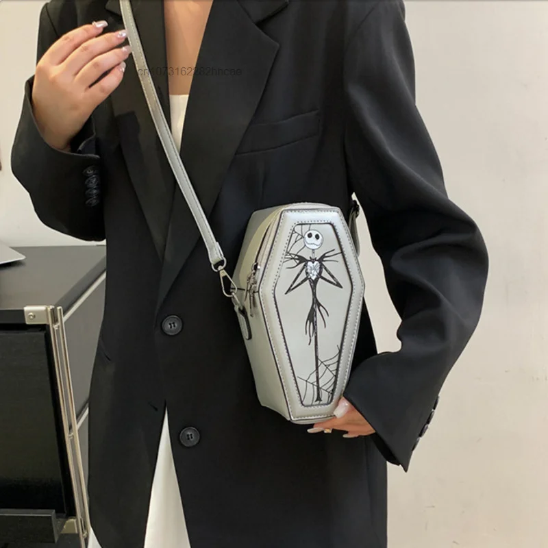 Torby Crossbody w kształcie gotyckiej trumny czaszka duch Cosplay torba na ramię motyw Halloween torebka na imprezę mała torebka z poliuretanu torba