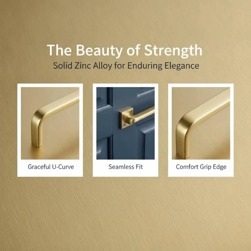 Solid U-Shaped Cabinet Door Handles Bright Silver Brushed Copper Kitchen Cabinet Drawer Wardrobe Door Pulls Furniture Handles
