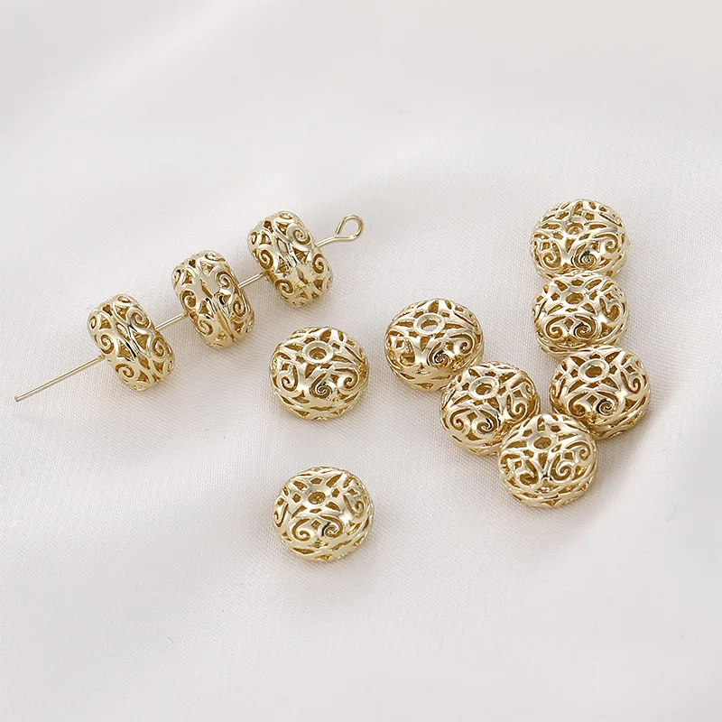 14k Gold Bag Retro Hollow Pattern Gold Bead Spacer Flat Bead Beaded Loose Bead DIY Bracelet Necklace Accessories Material