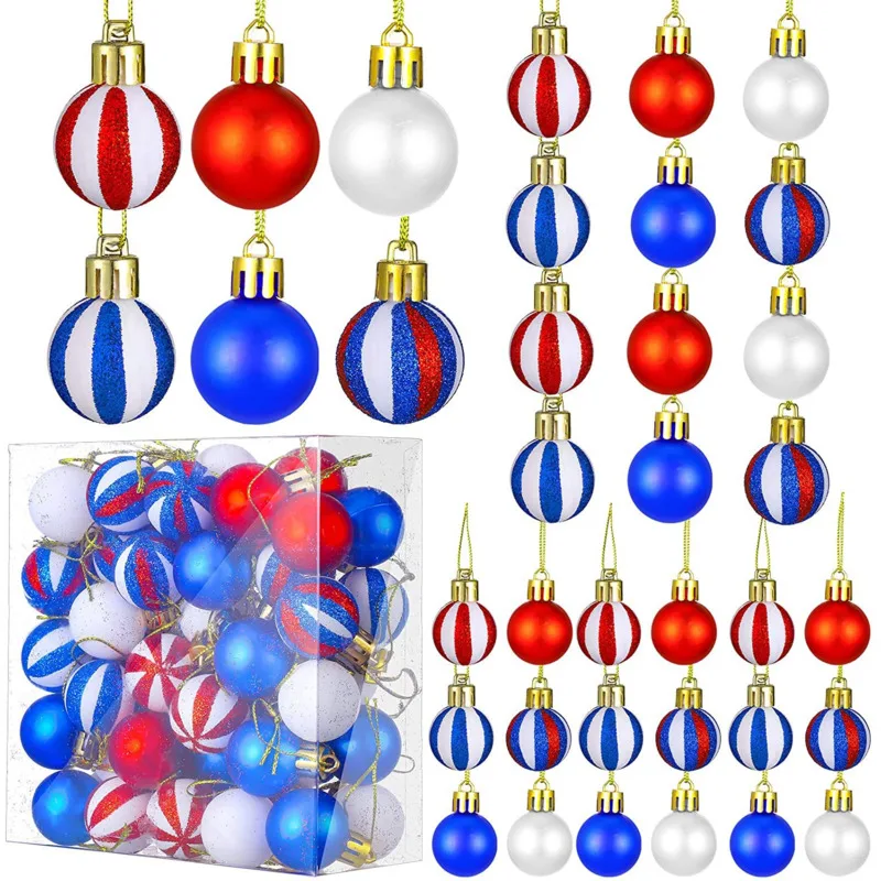 50/54pcs Independence Day Tree Ball Hanging Pendant Plastic Ornaments Home Party Decor American Style Festival Supplies 2024