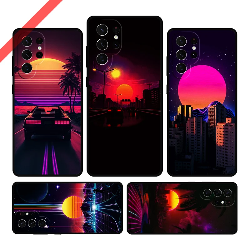 Synthwave Retro 80s Neon Phone Case For Samsung Galaxy S20 FE S21 S10 S23 Plus S24 S22 Ultra Coque Note20 Note10 S9 S8 Cover