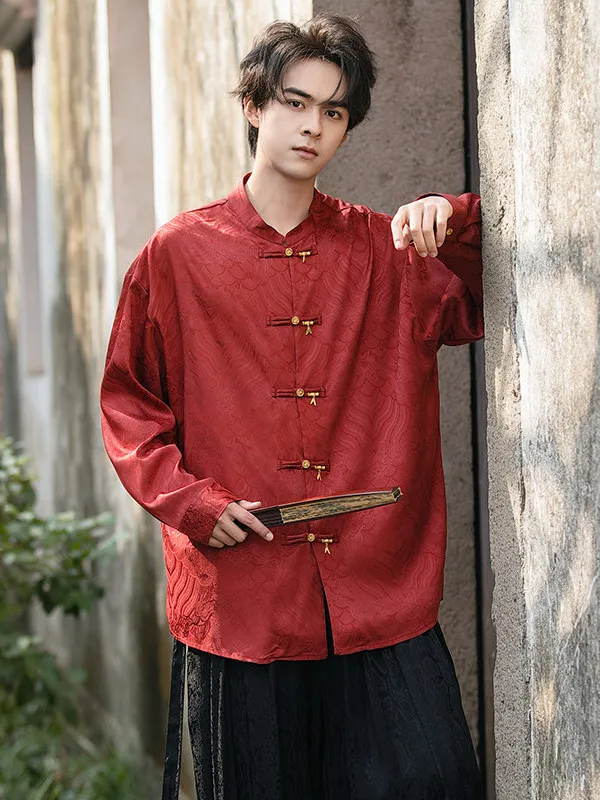 

Silk Men's irt Autumn Winter New Chinese Sle Outerwear Tang Suit Hanfu Faionable Loose Fit adient Pattern Ice Sensation