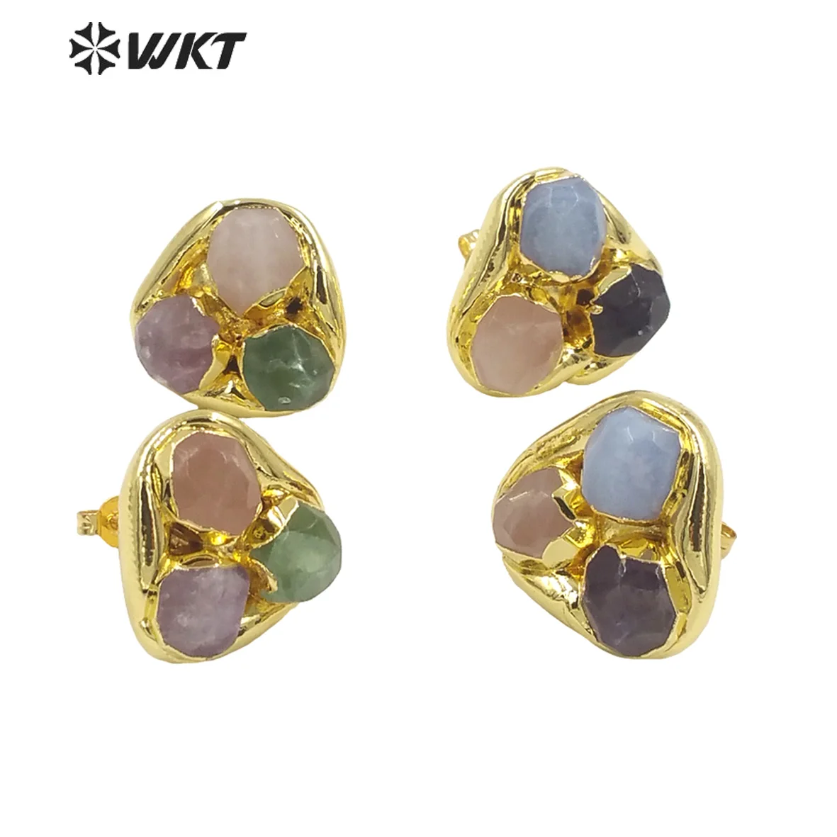 

WT-E748 New Arrival Natural Gemstone Triple Stone Design 18k Gold Plated Earrings For Women Party Exquisite Accessories
