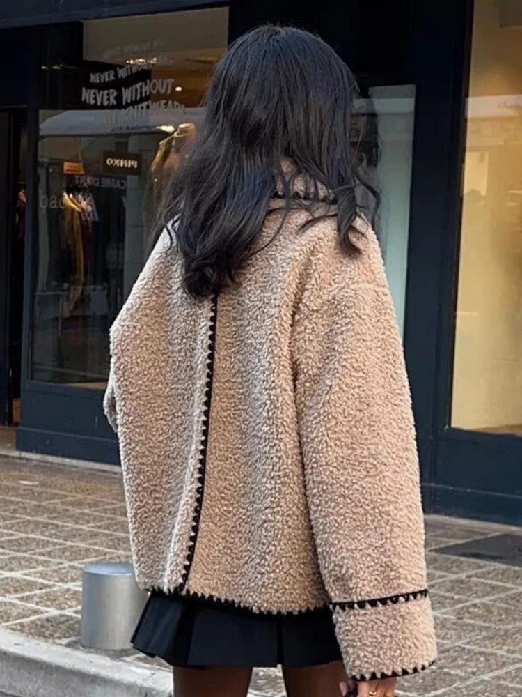 Winter New Faux Fur Jacket Fashion Long Sleeve Fleece Slim Fit Lamb Fur Coat Wool High Neck Woolen Coat Warm Overcoat Women