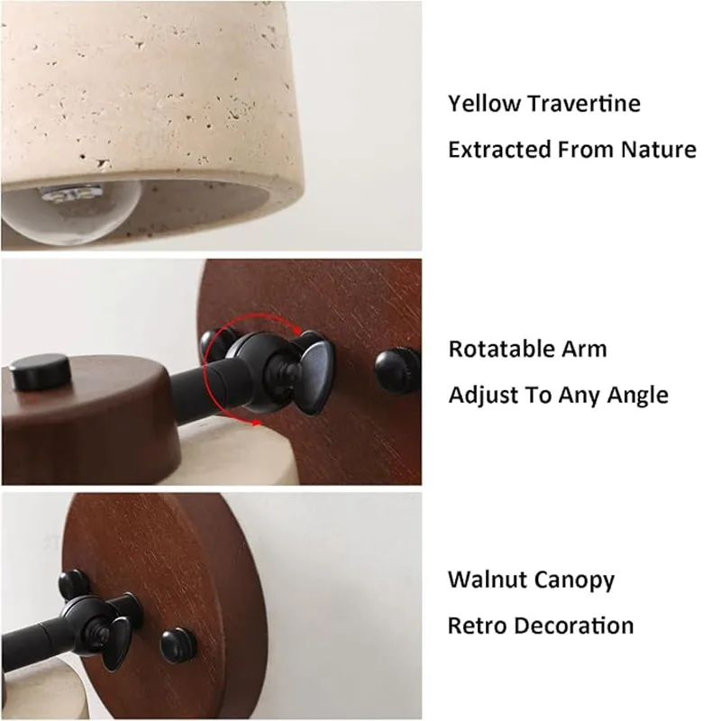 Retro Stone Wall Light Rotatable Spotlight Wabi-sabi Wall Lamp Hallway Corridor Bedroom Bedside Living Room Decor