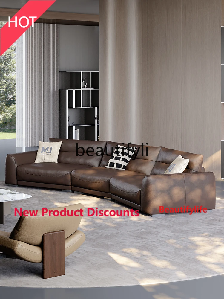 C80 Furniture Combination Large Flat Villa Top Floor Full Genuine Leather Sofa