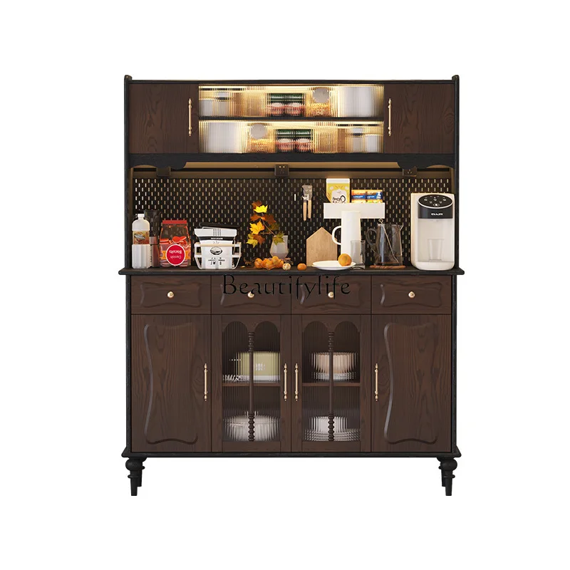 

French cream solid wood American retro low side cabinet storage oak cabinet