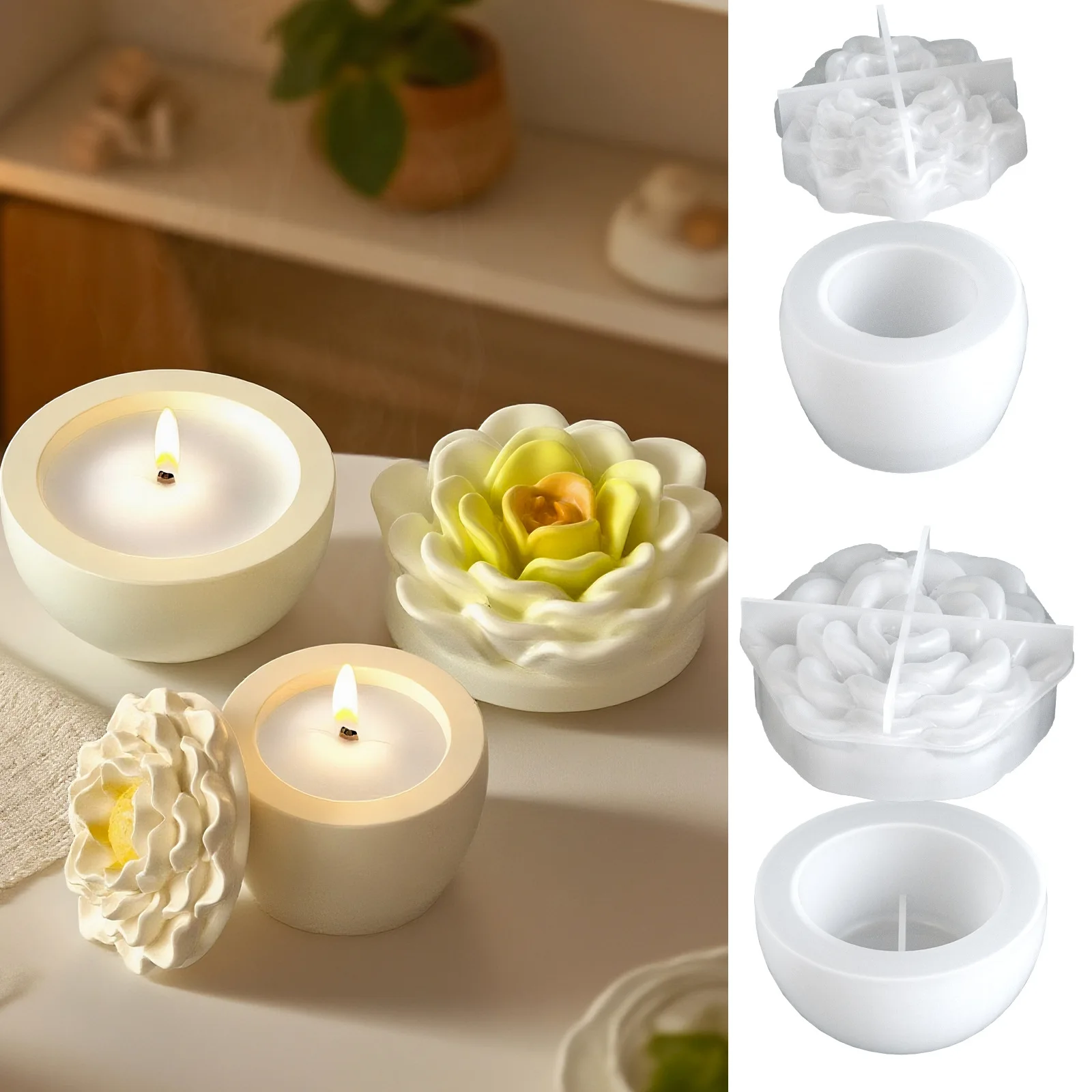 

New Mould DIY Resin Casting Round Peony Camellia Plaster Cup Mold Aromatherapy Resin Instagram-Style Candle Cup Silicone Molds