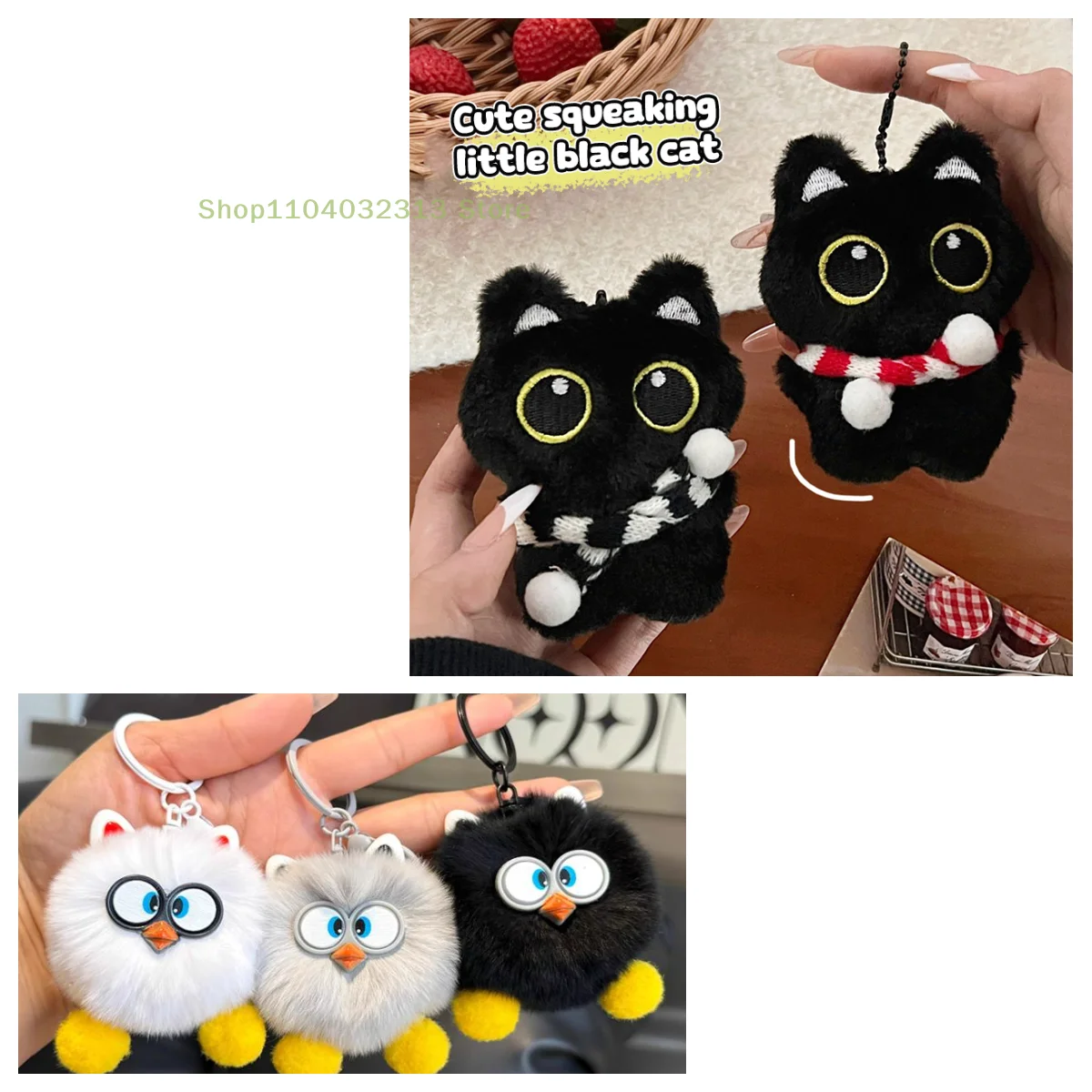 Kawaii هريرة دمية أفخم المفاتيح لينة محشوة حقيبة القط قلادة سيارة حلقة رئيسية سطح المكتب ديكور ظهره سحر هدية لمحبي القط