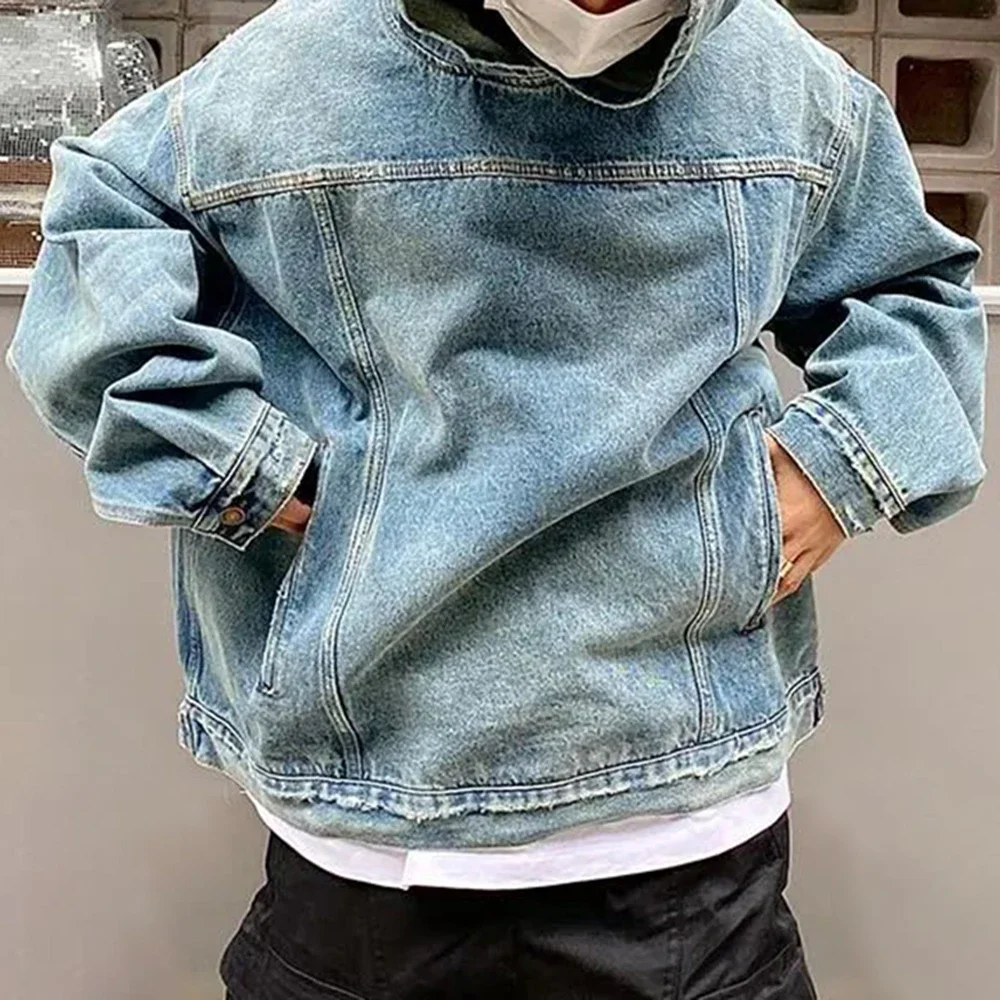 Sudadera con capucha Retro desgastada lavada de mezclilla a la moda de otoño e invierno para hombre, sudadera vaquera holgada informal de moda urbana sin género, Unisex