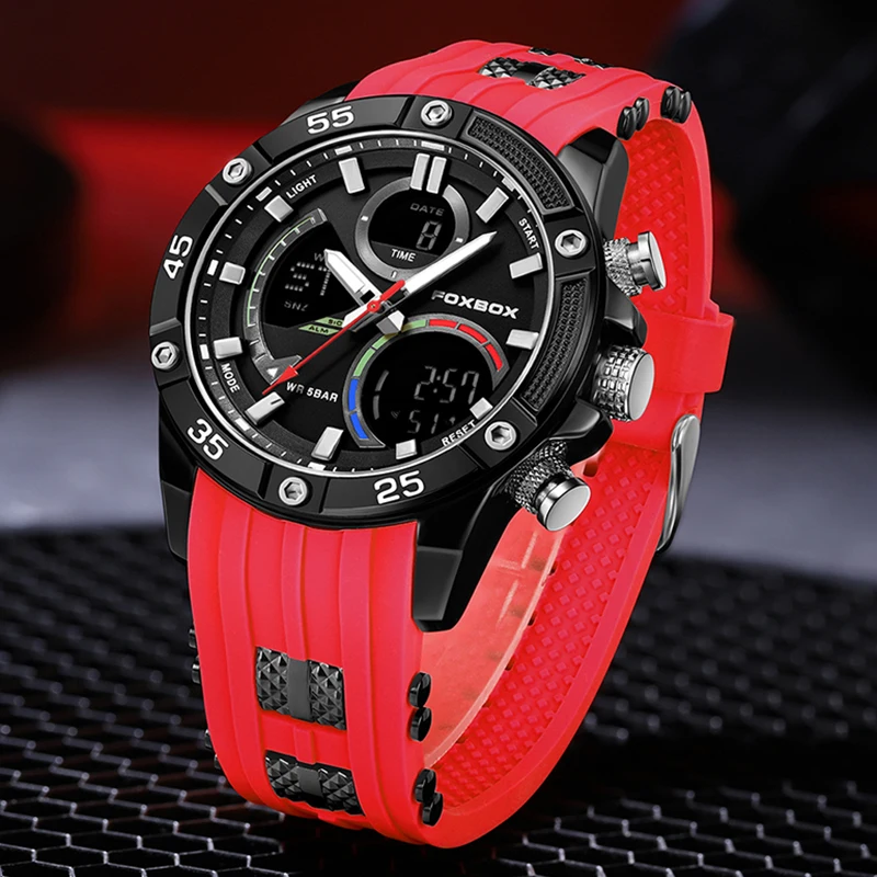 FOXBOX Men Watch Quartz Top Brand Luxury Digital LED Male Clock Military Sport Original Silicone Classic Wristwatch Montre Homme