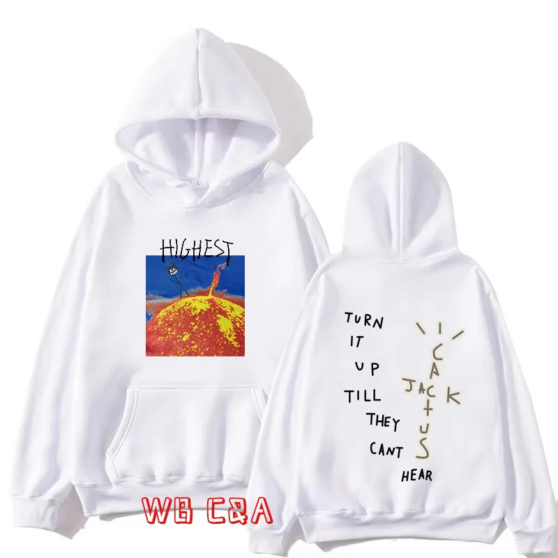 2024 Travis Scot European and American Trendy Hooded Sweatshirt T Sun Stickman Print Hip-hop