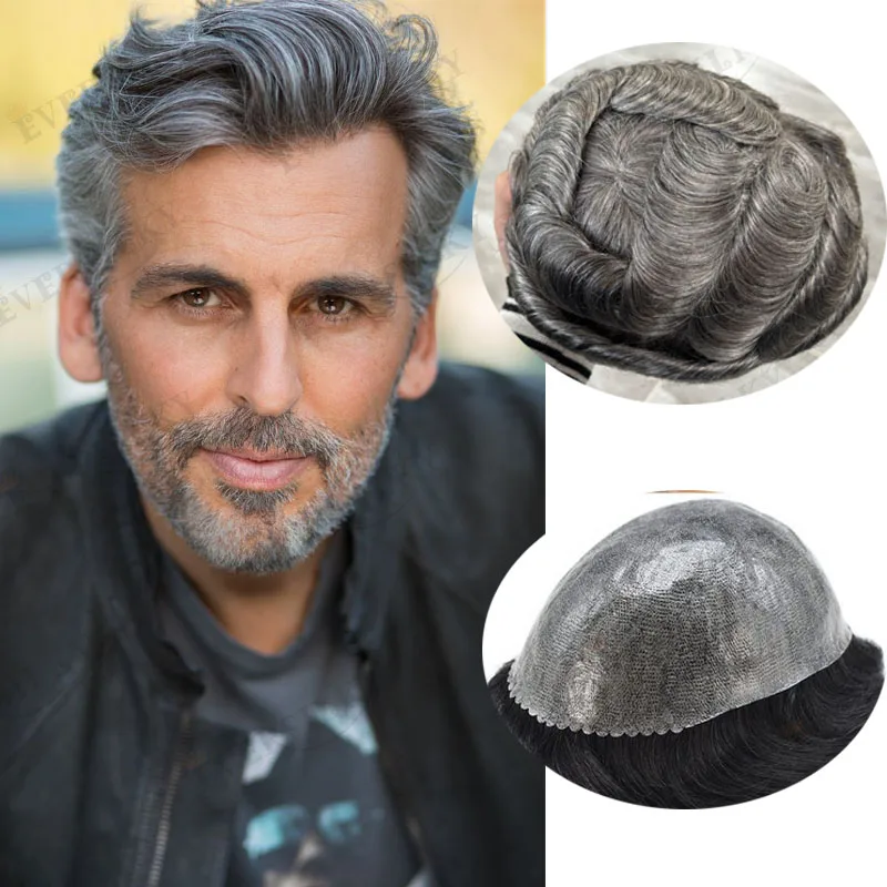 

Undetectable Grey Old Man 1B50 1B40 Human Hair Male Wigs Long Last 5Inch Brown Black Hairpieces for Man Natural Hairline Toupee