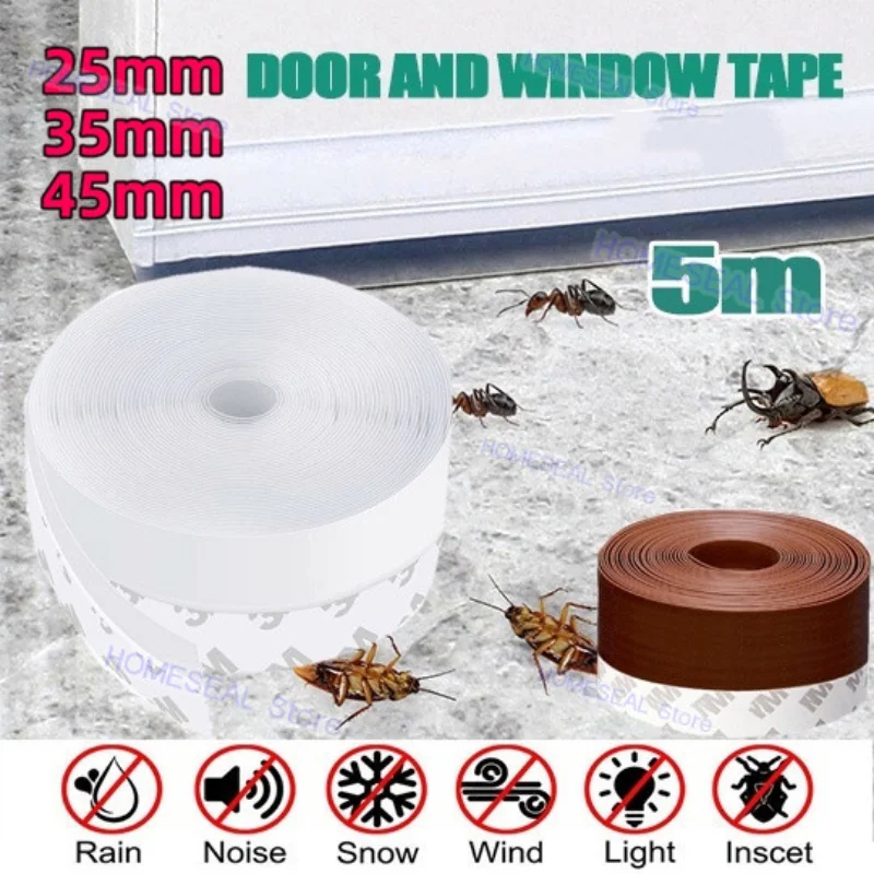 5M Silicone Gap Seal, Door Bottom Sealstrip Weather Window Sealer Weatherstrip Self Adhesive Shower Door Windshield Sealing Tape