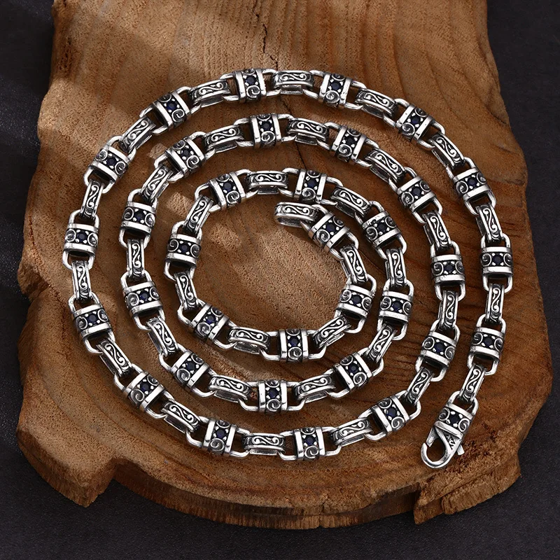 

S925 Sterling Silver Corss Chain Unisex Punk Style Ribbon Pattern Zircon Black Thailand Design Fine Jewelry Necklace FYNE276