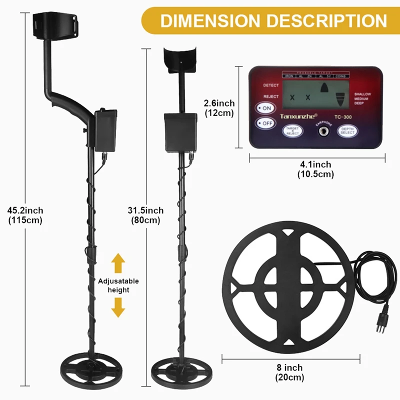 Tanxunzhe-TC300 Detector De Metal Subterrâneo, Identificar Detectores De Metal, Profundidade, Fio De Circuito, Jóias De Ouro