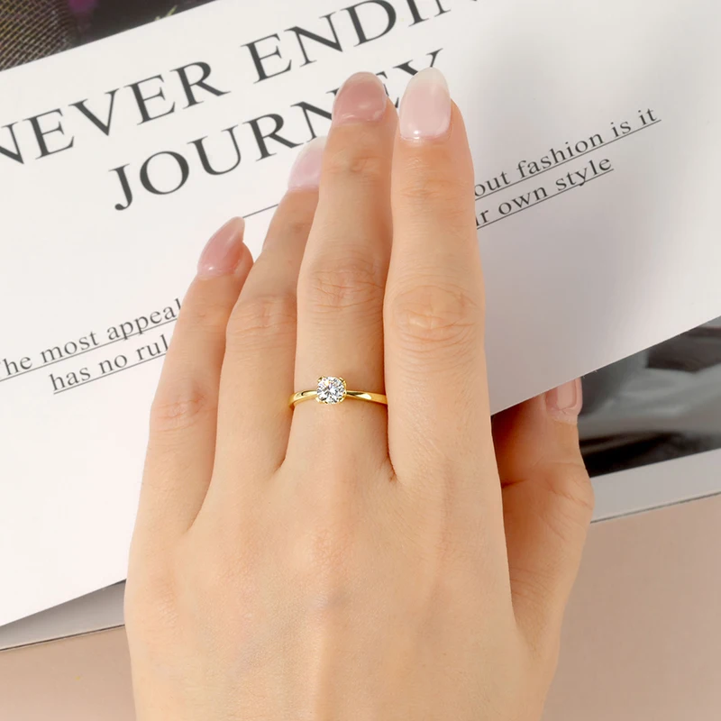 Rrjzz Runder Solitär-Moissanit-Diamant-Verlobungsring in Silber- und Goldfarbe, Zeitlose Eheringe für Frauen, Leichterer Schmuck – Detail 11