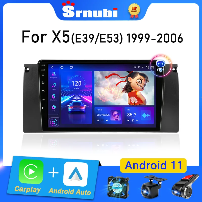 Srnubi Android 11 Car Radio for BMW X5 E39 E53 1999 - 2006 Multimedia Player 2 Din Carplay Stereo Navigation GPS DVD Head Unit