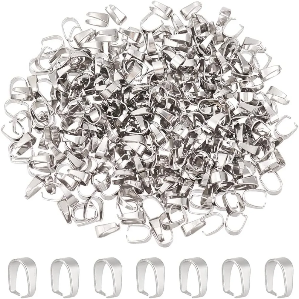 300pcs Stainless Steel Snap on Bails Pinch Bails Pendant Bails Connectors Hook Pendant Clasps for DIY Dangle Charms Neckalce