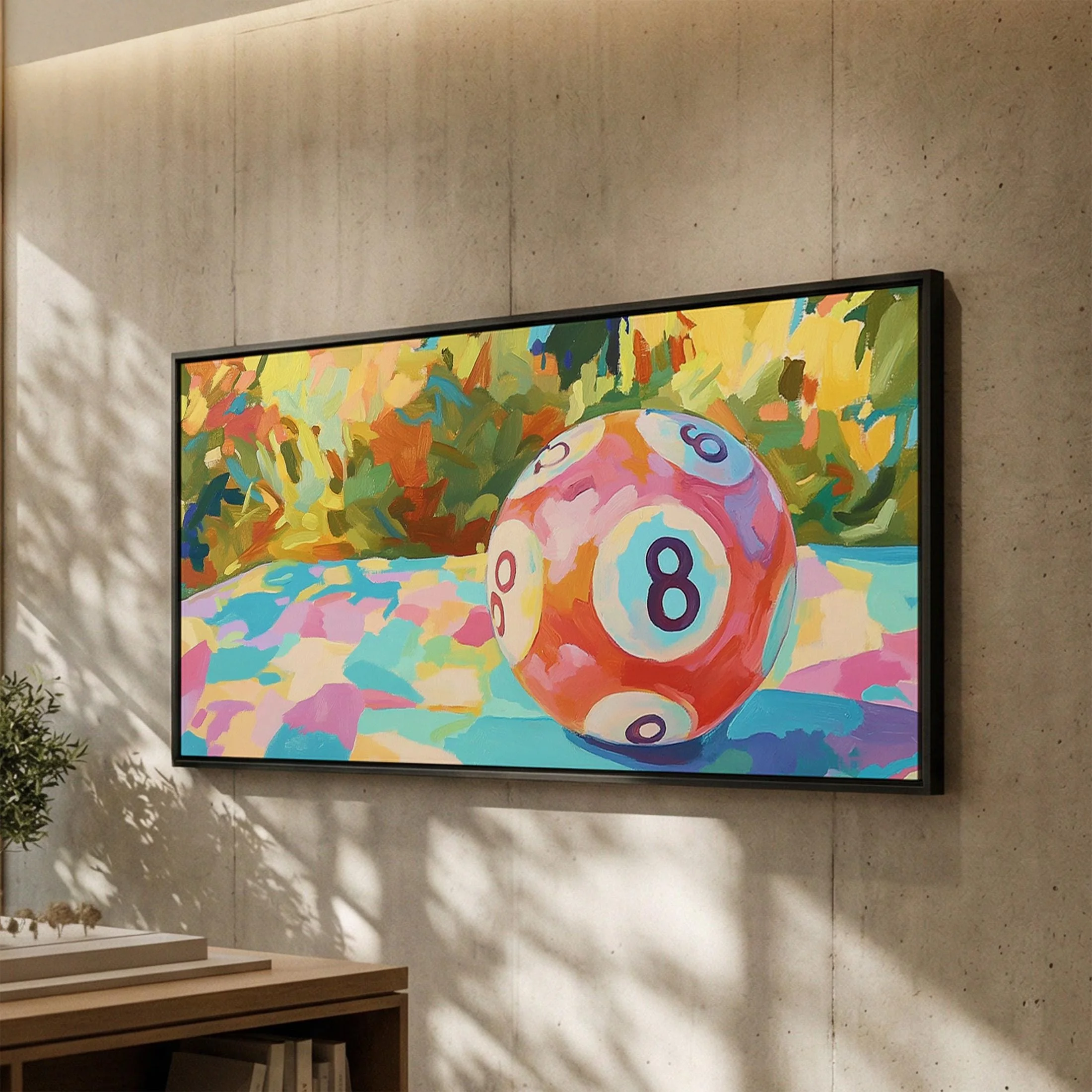Large Modern Pink Eight Ball Billiards Wall Art Poster - Unframed Abstract Colorful Canvas Art Poster for Living Room Decoration