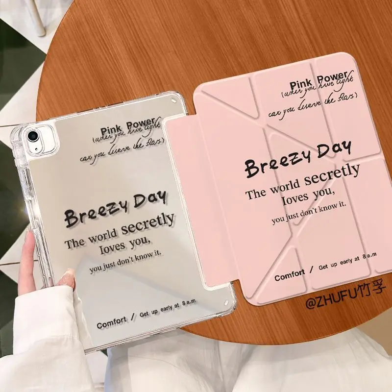 

Simplified English Mirror 3+Y Fold iPad Case For iPad Pro 11 13in 2025 iPad Pro 12.9in Air7 10th 11th M4/5 MINI Protected Cover