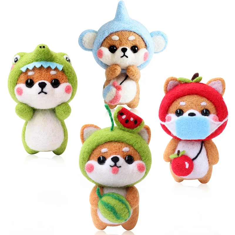 Wool Felting Package Material Shiba Inu Animal Handmade Toy Doll Non-Finished Poked Set DIY Arts Crafts Needle Felt Starter Kit