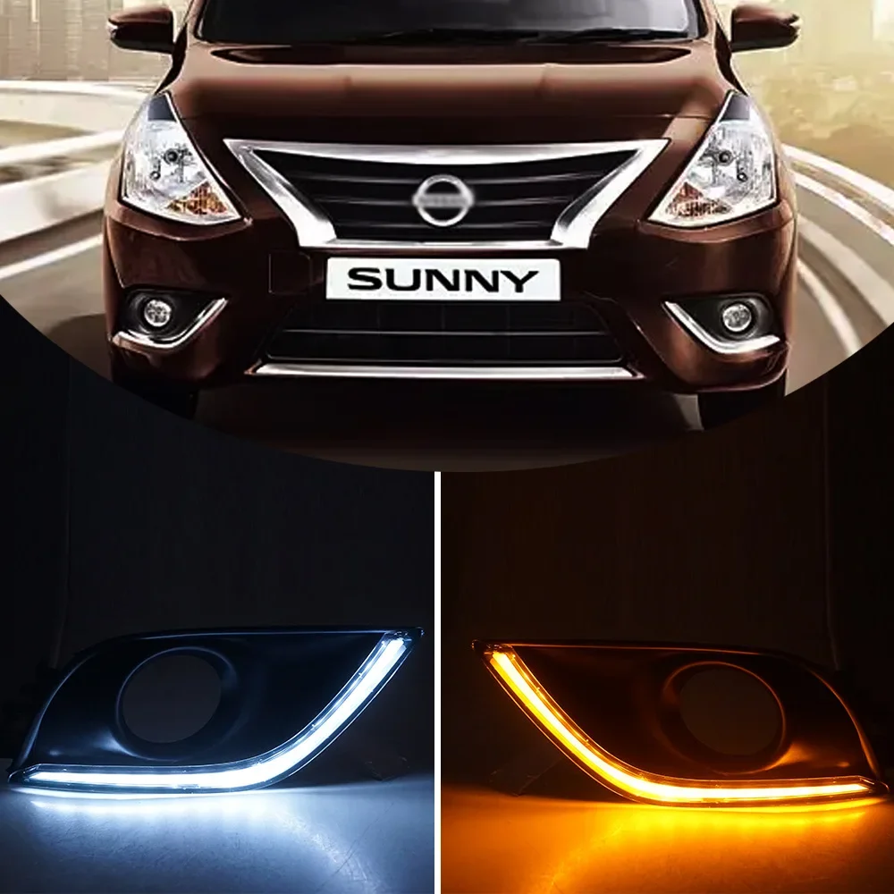 FOR Nissan SUNNY ALMERA VERSA 2014-2017 LED Light Bar DRL Daylight Day Time Running Light Fog Lamp Cover w/Wiring Set 2pcs