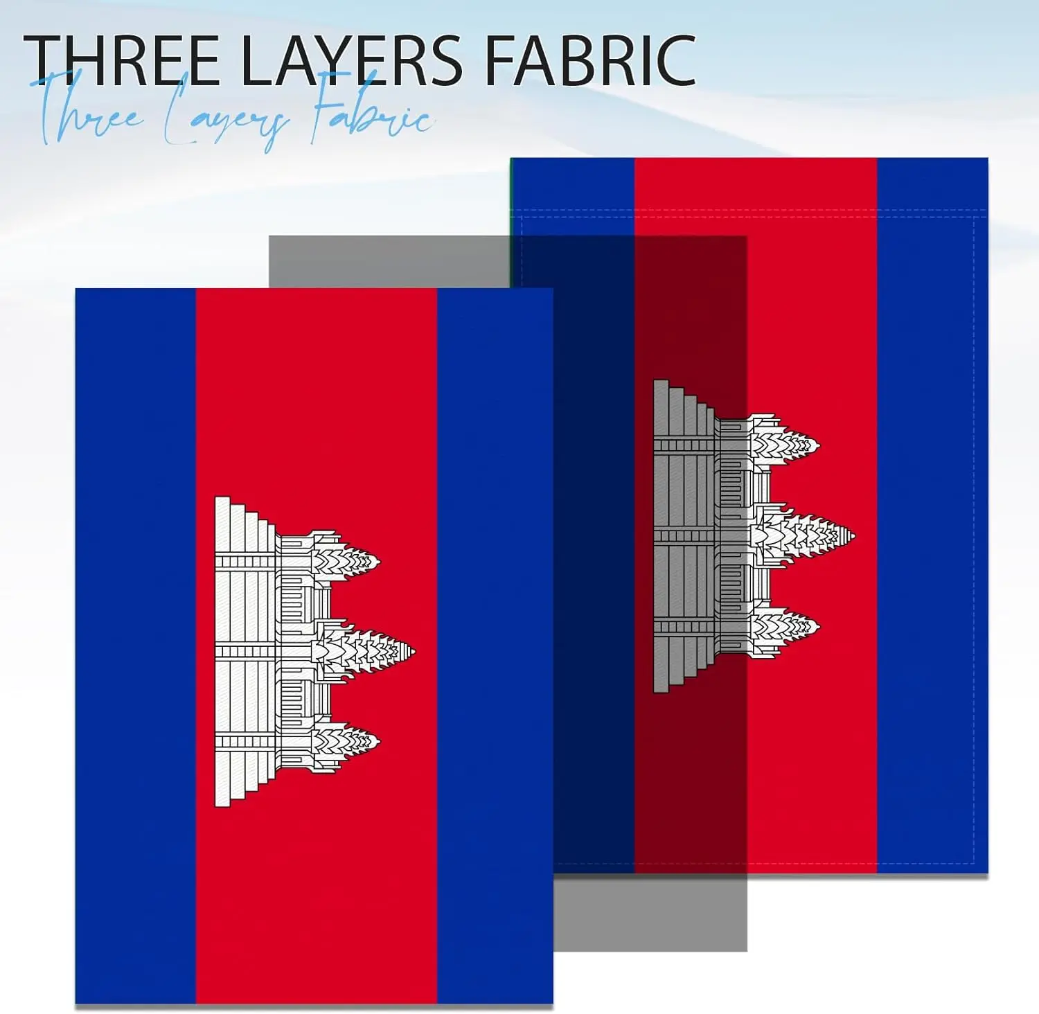 علم حديقة كمبوديا 12 × 18 بوصة مزدوج الجوانب 3 أعلام كمبوديا مع ألوان زاهية لديكور الحديقة الخارجية، FFI