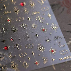 Totem Geometric Symbols Star Moon Sparkling Gemstones Self Adhesive Nail Art Stickers Sun Magnificent Chic Manicure Decals 