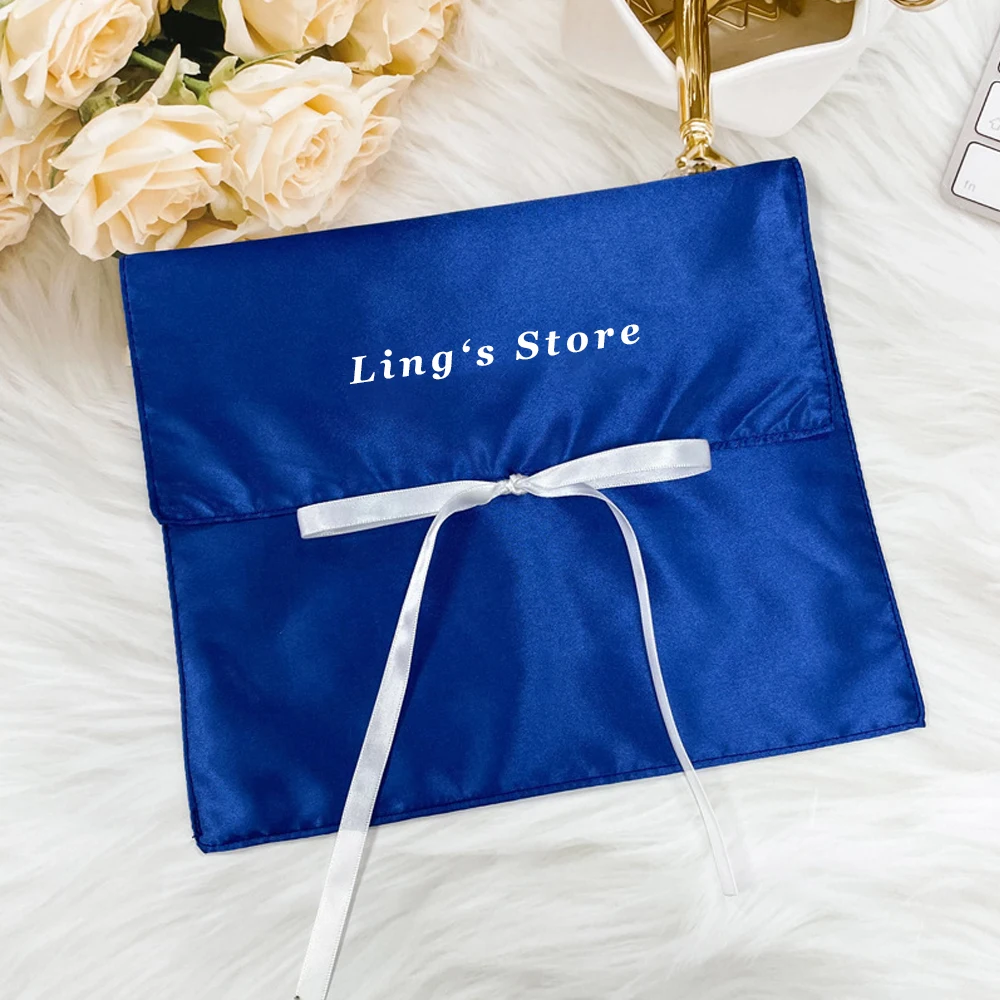 500Pcs Bulk Personalized Logo Jewelry Satin Envelope Bag 20x15cm Silk Scarf Crystal Bracelet Watch Glasses Packaging Flap Pouch