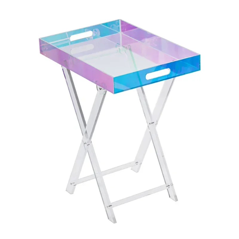 

Portable Folding Acrylic Transparent Colourful Luxury Coffee Table Bedside Table Sofa Side Fashion Rack Storage Props Shooting