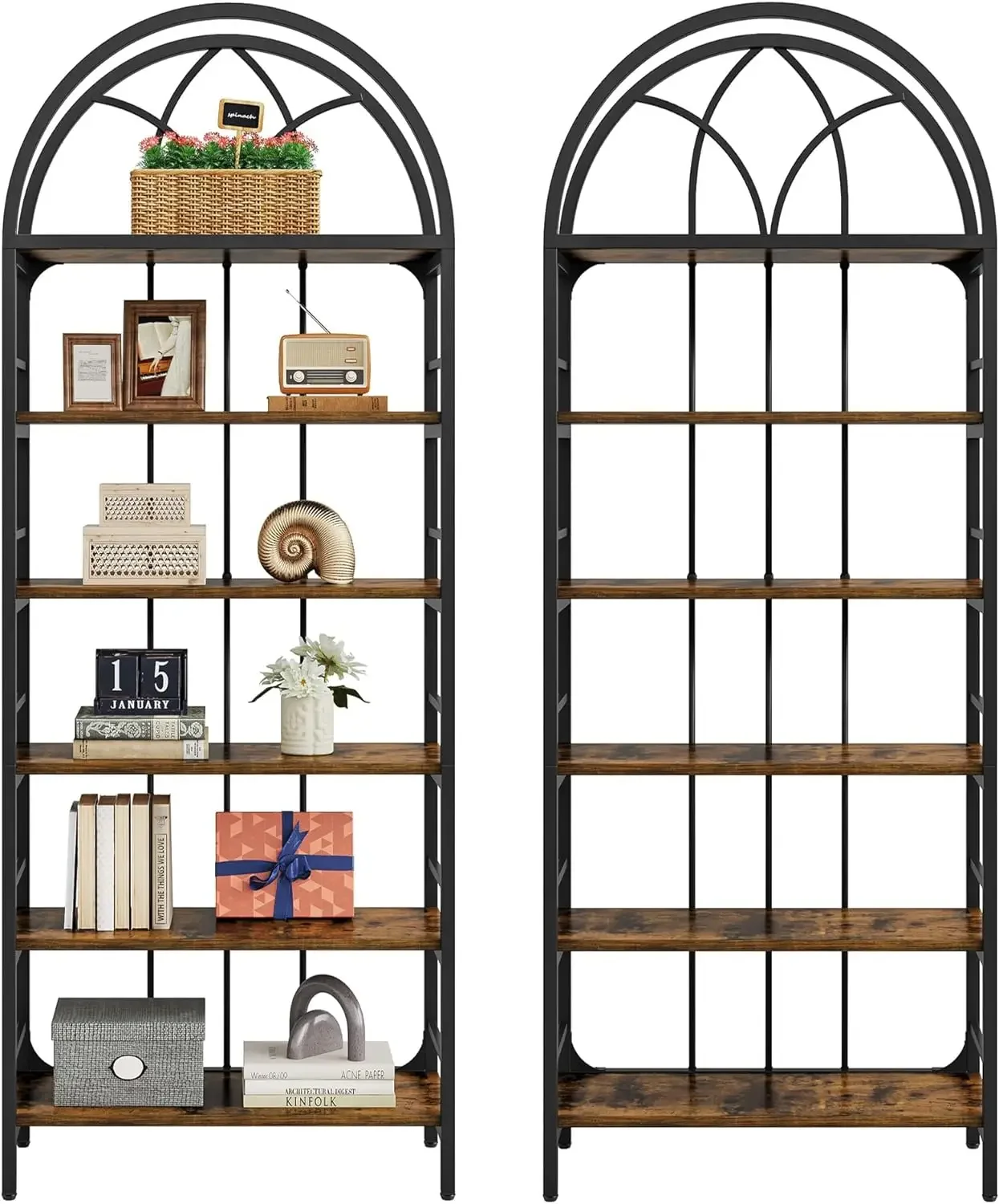 6-Tier Tall Arched Bookshelves, 78.7