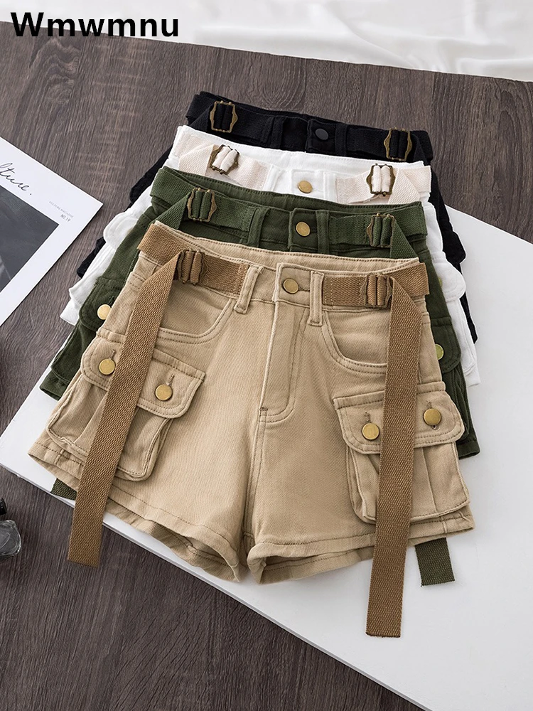 

Summer Cargo Shorts Women Streetwear Vintage Sexy Denim Short Pants New Skinny Big Pockets Mini Jeans High Waist Cortos Vaqueros